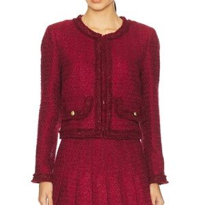 Alice + Olivia Landon Cropped Box Jacket With Trim in Oxblood
